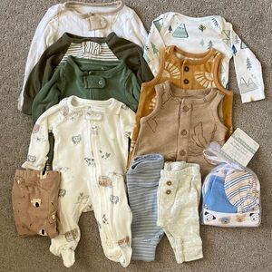 14-pc Bundle assorted infant clothes, ~NB/0 months.